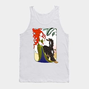 AFGHAN HOUND. Black & Tan Afghan with red headed goddess. Tank Top